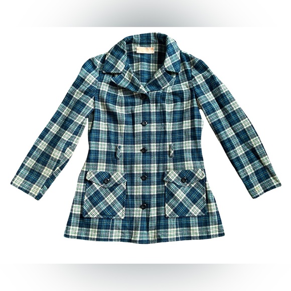 Vintage Pendleton Wool Plaid Coat Women’s S M 6 8 Blue Green USA Made Belted - Picture 2 of 13